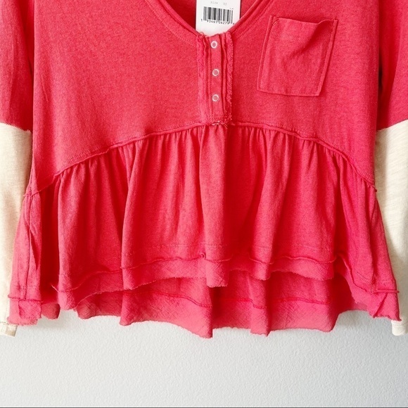 Free People NWT Heart of Mine Colorblock 3/4 Sleeve Top Camelia Combo Size XS - Picture 7 of 12